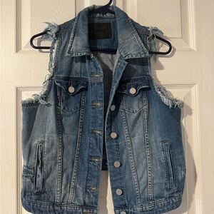 Blank NYC Light Blue Distressed Sleeveless Denim Vest